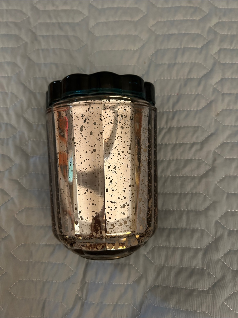 Speckled Mercury Glass Candle Holder with Teal Rim Coconut Milk Mango scent